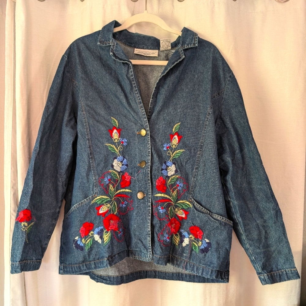 Vintage Two-Twenty Blair Denim Embroidered Shacket With Pockets